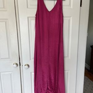 Empire Satin Maxi Dress - Raspberry